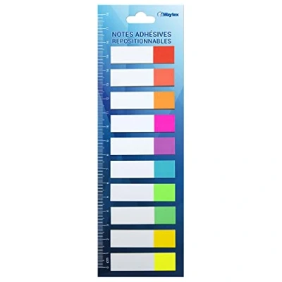 Image of WAYTEX 200 Self Adhesive Paper Bookmarks 10 Neon Colours Mini Blocks of 20 Bi Colour Sheets 45 x 12 mm Repositionable