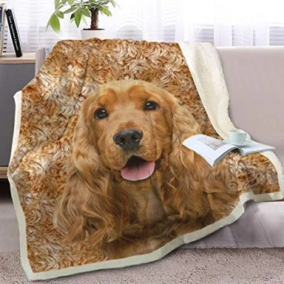 Image of BlessLiving Cute Dog Throw Blanket Sherpa Fleece 3d Animal Print Reversible Blankets for Bed and Couch English Cocker Spaniel Twin/Double (150x200cm)