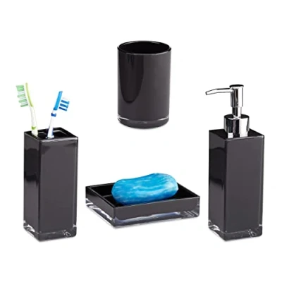 Image of Relaxdays Bath Accessories 4 Piece Set, Black, 19.5 x 5.5