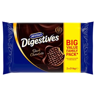 Image of McVitie&#039;s Dark Chocolate Digestive Biscuits Twin Pack, 636 g (Pack of 1)