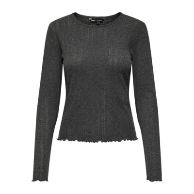 Image of ONLY Women&#039;s Solid Color Long Sleeve Shirt Basic Round Neck Rolled Edge Top ONLCARLOTTA, Colours:Dark Grey, Size:S