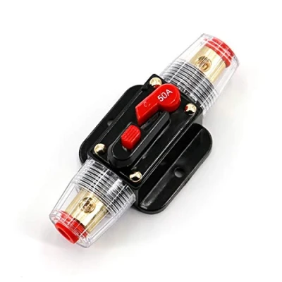 Image of UTSAUTO Circuit Breaker 50Amp Resettable Fuse Auto Car Stereo Inline Holders Inverter, Manual Reset 12V 24V DC for Automotive Marine Boat Audio System Protection