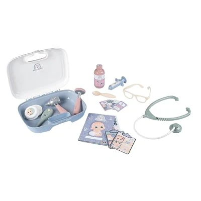 Image of Smoby Baby care ON THE GO BAG 19 Piece Doll Accessories Set with Carrying Case Includes play glasses, stethoscope and many more, Perfect for Kids Toddlers interactive role