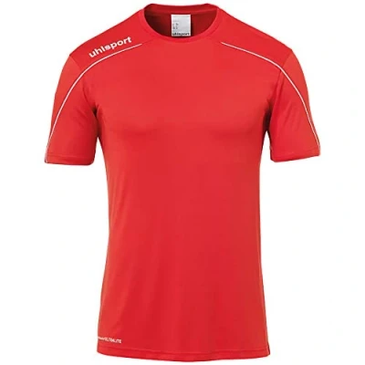 Image of Uhlsport Stream 22 Short Sleeve Jersey Men, Fluo Orange/Black, Moisture Wicking Crew Neck Dry Tech, Size M