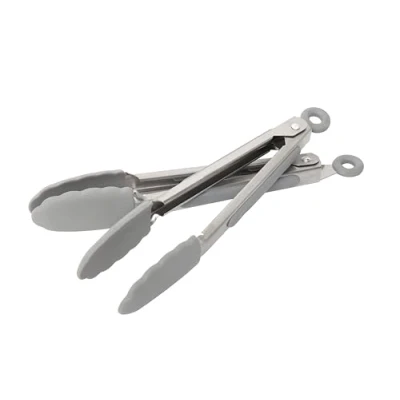 Image of Wiltshire Mini Silicone Kitchen Tongs 18cm, Set of 2, Cooking &amp; Serving, Heat Resistant, Non Stick for Air Fryer, Salad Pasta, Scratch, Locking Mechanism, Slip Handle, 18x11x3cm, Grey Silver