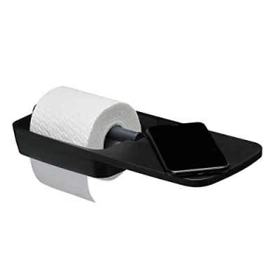 Image of Tiger Tess, Toilet roll holder with shelf, Black/Anthracite, 145x321x48mm