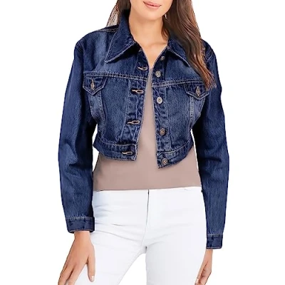 Image of A2Z Ladies Women Fashion Denim Jacket Premium Cotton Crop JK58 Dark Blue 8