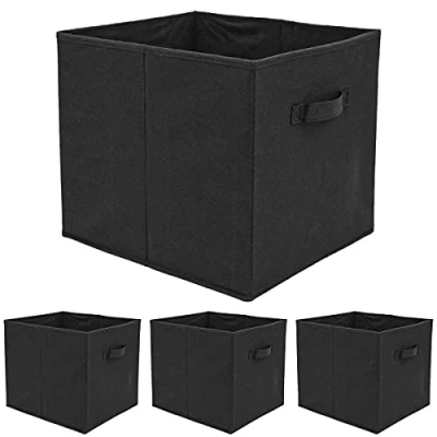 Image of DuneDesign 4 Kallax Storage Boxes 33x38x33 Fabric Cubes with Handle Foldable Box Inserts Black