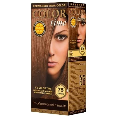 Image of Color TIME Permanent Gel Hair Dye Caramel 75 Enriched with Royal Jelly and Vitamin C Covers Gray 100 ML