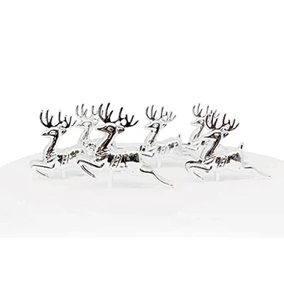 Image of Anniversary House 6pcs Reindeer Plastic Cake Topper Picks Silver Christmas Decorations, Toppers, Yule Log Traditional Non Edible BX069 UK
