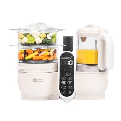 Image of Babymoov Nutribaby Plus 6 in 1 baby food Maker, blender and steamer, processor for weaning, warmer, defroster, steriliser, nutritionist approved