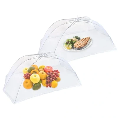 Image of ASAB Pack of 2 Food Cover Mesh 70 x 120cm Pop Up Serving Tent Reusable and Collapsible Fine Net Screen Cake Fruit Umbrella Dome for Outdoors, Tents, Parties Picnics &amp; BBQ