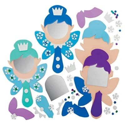 Image of Baker Ross FE876 Winter Fairy Mirror Kits Pack of 4, Make Your Own Mirrors, Foam Crafts for Children to and Decorate,