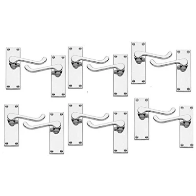 Image of Door Handles Internal Sets Polished Chrome Handle Set for Modern Doors &amp; Exterior House Design, Victorian 6 Pack 118mm Long
