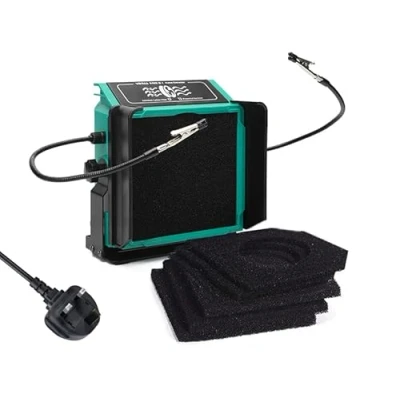 Image of YIHUA 948DQ I Solder Fume Extractor Fan Smoke Absorber Remover Tiltable Angle with Helping Hands 6 Extra Filters for Soldering Wood Burning and More(UK Plug)