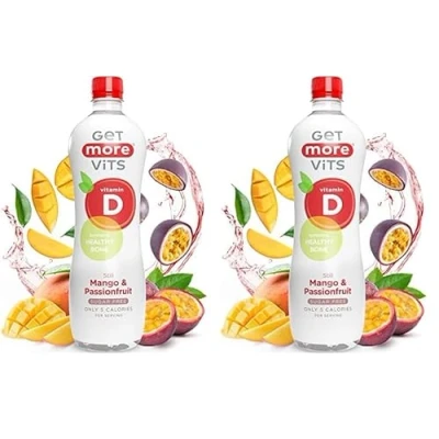 Image of Get More Vits Vitamin D Still Mango &amp; Passionfruit Spring Water (12 x 500ml), Support Healthy Bones, Teeth Muscles, Boost Immune System, Sugar Free, Low Calorie, Natural Flavours, Vegetarian