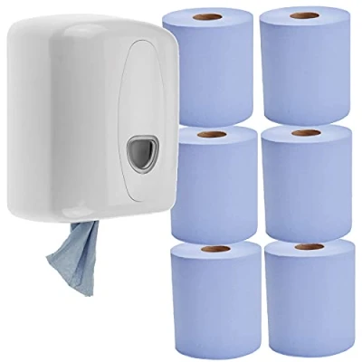 Image of Centerfeed + 6 Rolls Paper Centre Pull Feed Dispenser White Wall Mounted
