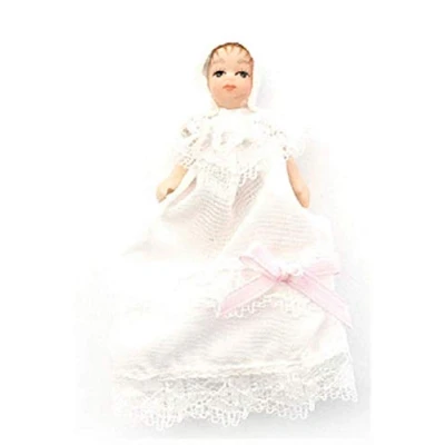 Image of Melody Jane Dolls House Victorian Baby in Christening Gown Miniature Porcelain People