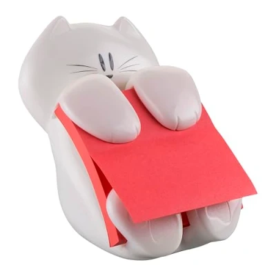 Image of Post it Dispenser Z Notes CAT, Pack of 1 Pad, 90 Sheets per 76 mm x mm, Pink Color For Convenient One Hand Dispensing on Your Desk