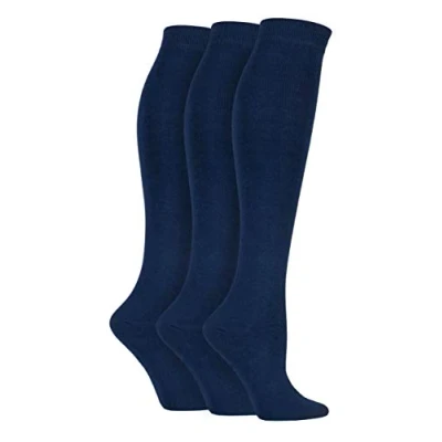 Image of SockShop Boys and Girls 3 Pair Plain Bamboo Socks with Comfort Cuff Handlinked Toes Navy Knee 4 6 (13 14 Years)