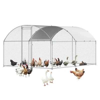 Image of VEVOR Large Metal Chicken Coop with Run, Walkin for Yard Waterproof Cover, 13.1 x 9.8 6.6 ft, Dome Roof Poultry Cage Hen House, Duck and Rabbit Silver