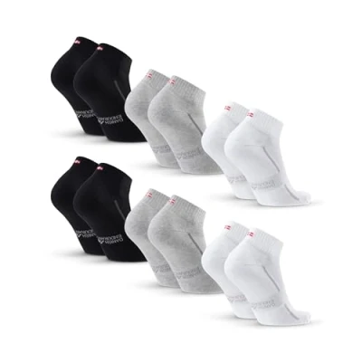 Image of DANISH ENDURANCE Cushioned Sport Socks, Organic Cotton, Quarter for Men &amp; Women, Unisex 3 or 6 pack Multicolour (2xBlack, 2xGrey, 2xWhite) 9 12