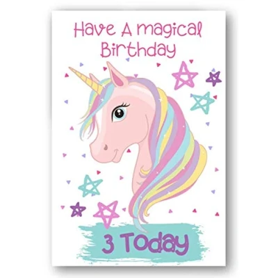 Image of Second Ave Age 3 Children&#039;s Kids Magical Unicorn 3rd Birthday Card Greetings