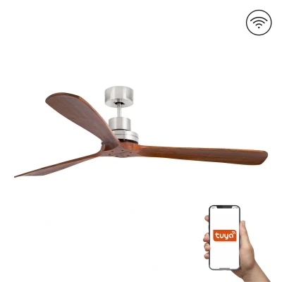 Image of Lantau XL 3 Blade Ceiling Fan Satin Nickel, Walnut Tuya Smart System