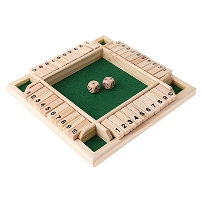Image of POFET Wood Deluxe 4 Sided 10 Number Shut The Box Dice Board Game For Kids Adults Strategy Traditional Wooden Set