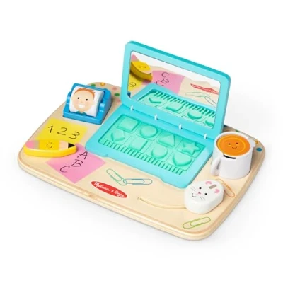 Image of Melissa &amp; Doug Wooden work play desktop activity board infant and toddler toy, Early development toys, baby sensory toy for 12 months plus, Gift girl boy