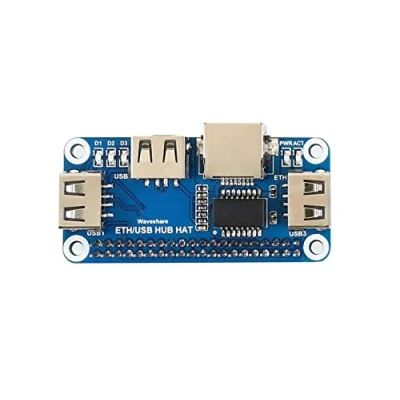 Image of Waveshare Ethernet/USB HUB HAT for Raspberry Pi Zero/Zero W/4B/3B/3B+, Stable Wired Ethernet Connection with 1x RJ45 Port and 3X USB Ports Compatible USB2.0/1.1=