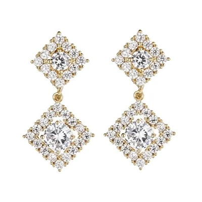 Image of Gold Plated Drop Clip On Earrings With Clear Crystals And Stones Novia G