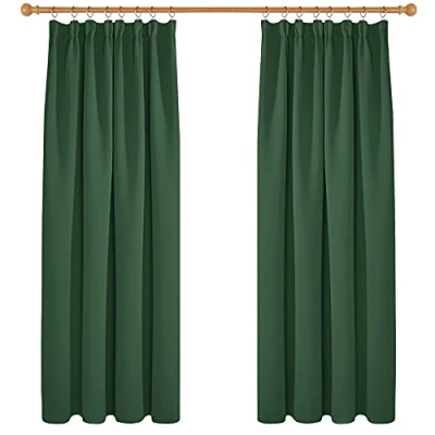 Image of Deconovo Pencil Pleated Blackout Curtains Bedroom Thermal Insulated for Kids 66 x 72 Inch Forest Green 1 Pair