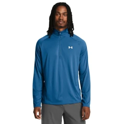 Image of Under Armour Men&#039;s Tech 2.0 1/2 Zip up Long Sleeve T Shirt Sweatshirt, (406) Photon Blue / White, S