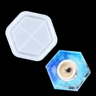 Image of Rolin Roly Hexagonal Tray Silicone Mould, Agate Coaster Epoxy Molds, Plate Resin Moulds, Dish Casting Mould for DIY Crafts, Jewelry Cosmetic Fruit Snack Holder Mold and Home Decoration.