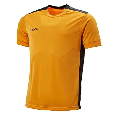 Image of Mitre Men Charge Short Sleeve Football Match Day Shirt Amber/Black Large/42 44 Inch