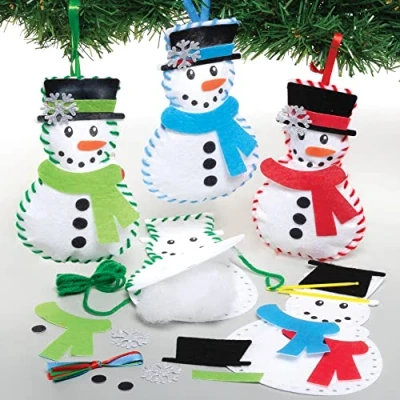 Image of Baker Ross FE949 Snowman Decoration Sewing Kits Pack of 3, Set for Children, Creative Activities Kids, Ideal Christmas Arts and Crafts Project, Blue,Green,Red