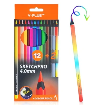 Image of YPLUS Colouring Pencils for Adults and Children, 12+2 Colour Coloring Set, Sketchpro 4.0mm Coloured