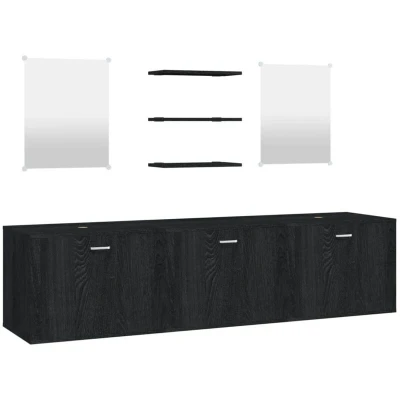 Image of vidaXL 6 Piece Bathroom Furniture Set Black Engineered Wood