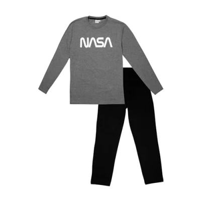 Image of NASA Men&#039;s Pyjama Set, Long Sleeve Top with Trousers, grey/black, L