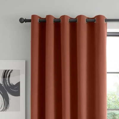 Image of Catherine Lansfield Wilson Velvet Blackout Thermal 66x90 Inch Eyelet Curtains Two Panels Terracotta