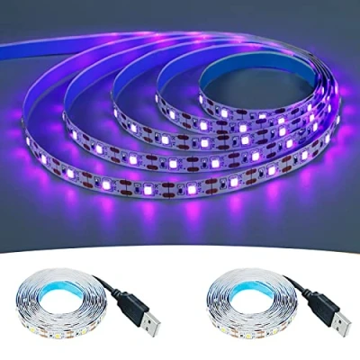 Image of GOMING 5V Purple 395 400nm USB LED Strip Light Powered 4M (2pcs x 6.6ft) 240LEDs Black Flexible SMD2835 No Waterproof IP20 Tape Lights