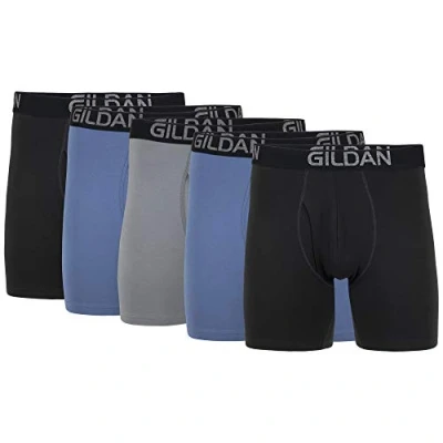 Image of GILDAN Men&#039;s Cotton Stretch Brief, Multipack Boxer Briefs, Black Soot, Slate Blue, Grey Flannel (5 pack), L UK
