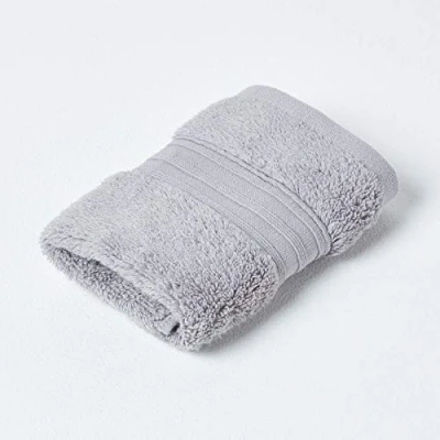 Image of HOMESCAPES Luxury Grey Soft 100% Supima Cotton Face Cloth Zero Twist Super Absorbent &amp; Fluffy 550 GSM Thick Plain Flannel Wash