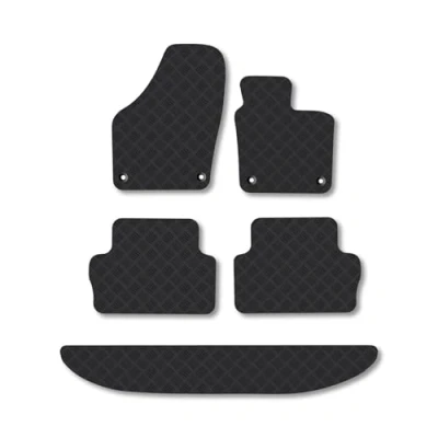 Image of Rubber Car Mats Compatible with VW Sharan (2010+) Tailored Fit Floor Set Accessory Black Custom 4 Pieces Clips Anti Slip Backing, Heavy Duty &amp; Waterproof