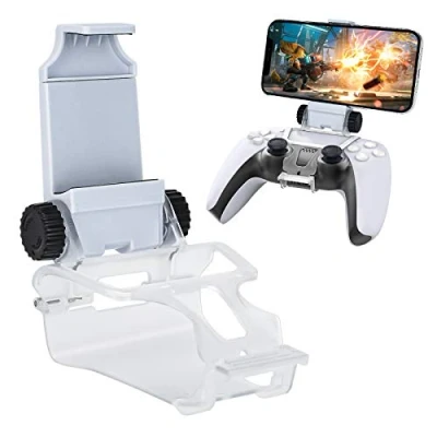 Image of DLseego PS5 Controller Phone Mount, Foldable Mobile Holder Bracket Clamp with Adjustable Clip for DualSense Wireless White