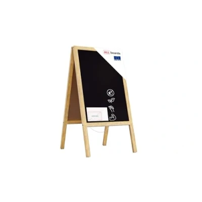 Image of ALLboards Pavement Sign with Natural Wooden Frame 118x61cm, Sidewalk Advertising Board Chalkboard A Chain Double Sides for Shop Pub Restaurant