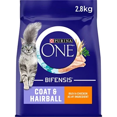 Image of Purina ONE Adult Dry Cat Food Coat &amp; Hairball, Rich in Chicken 2.8kg , Pack of 4