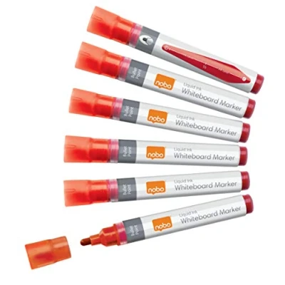 Image of Nobo Liquid Ink Drywipe Whiteboard Pens, 3 mm Bullet Tip, Pack of 10, 1915379, Coloured