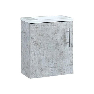 Image of Milano Lurus Concrete Grey 400mm Compact Wall Hung Bathroom Cloakroom Vanity Unit with Slimline Basin